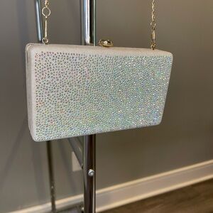 Women's Beige Rhinestone Embellished Clutch Bag Purse